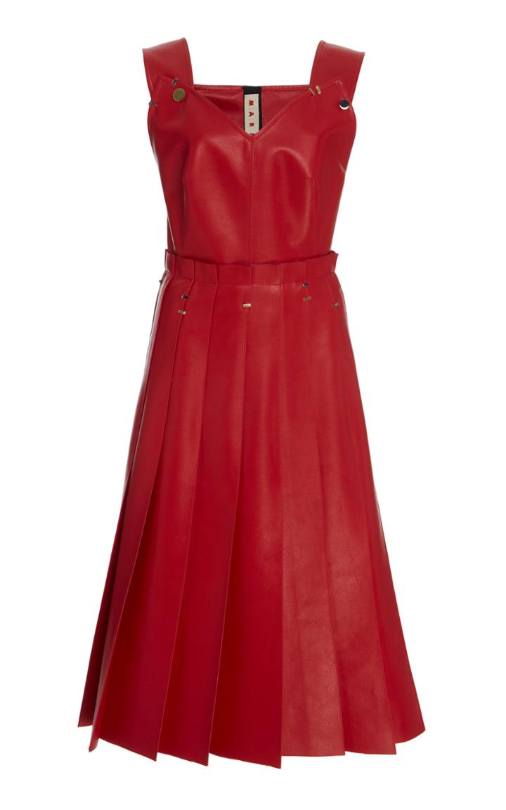 Marni Pintucked Faux Leather Dress