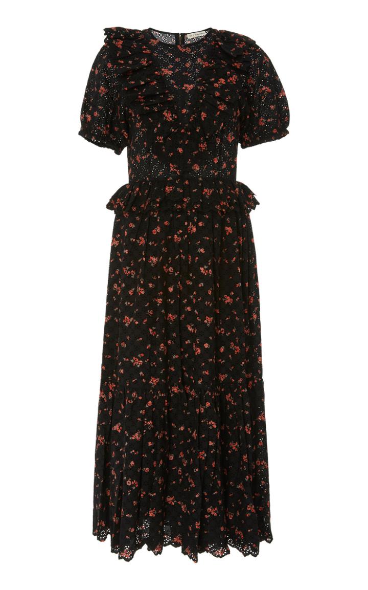 Ulla Johnson Bettine Floral Embroidered Broderie Anglaise Midi Dress