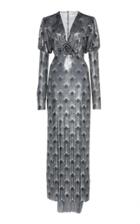 Paco Rabanne Long Sleeved Metal Embroidered Maxi Dress