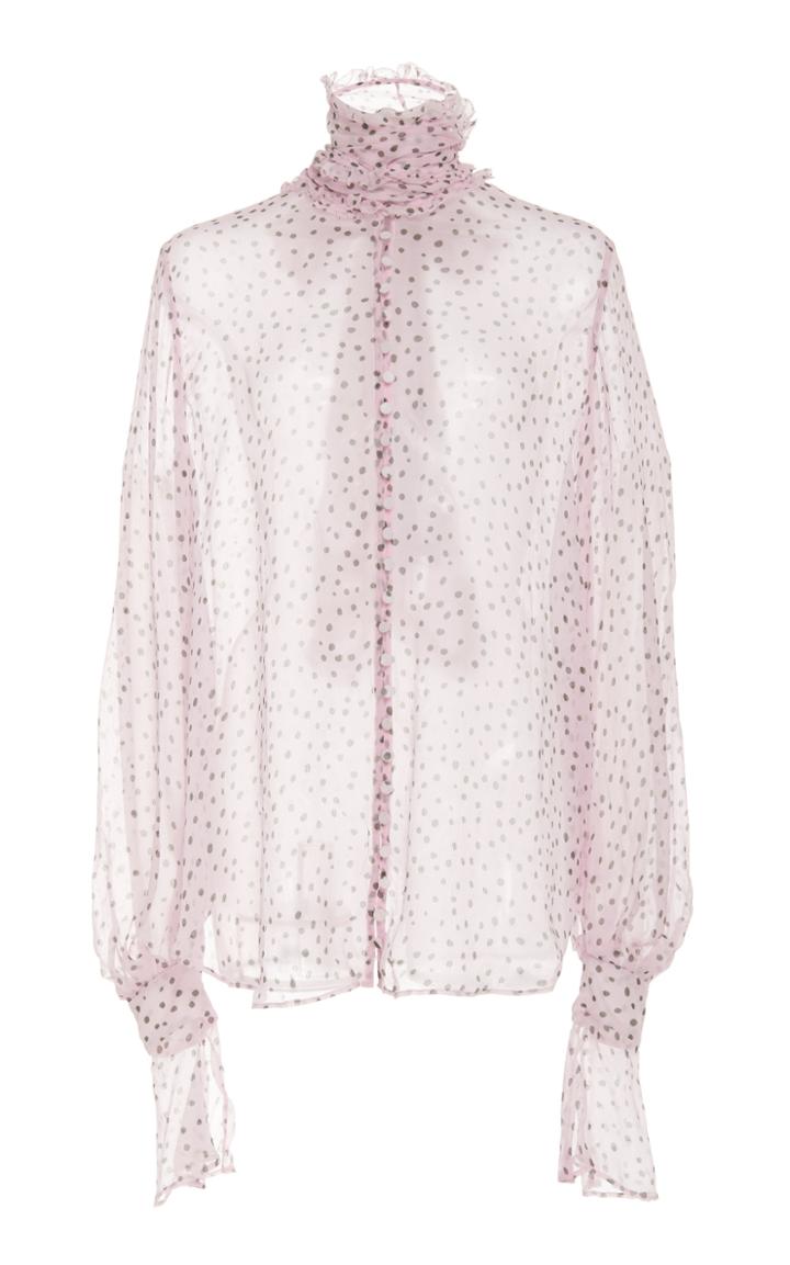 Acler Wendall Tie-cuff Dotted Sheer Turtleneck Blouse