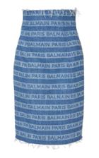 Balmain Frayed Logo-printed Denim Skirt