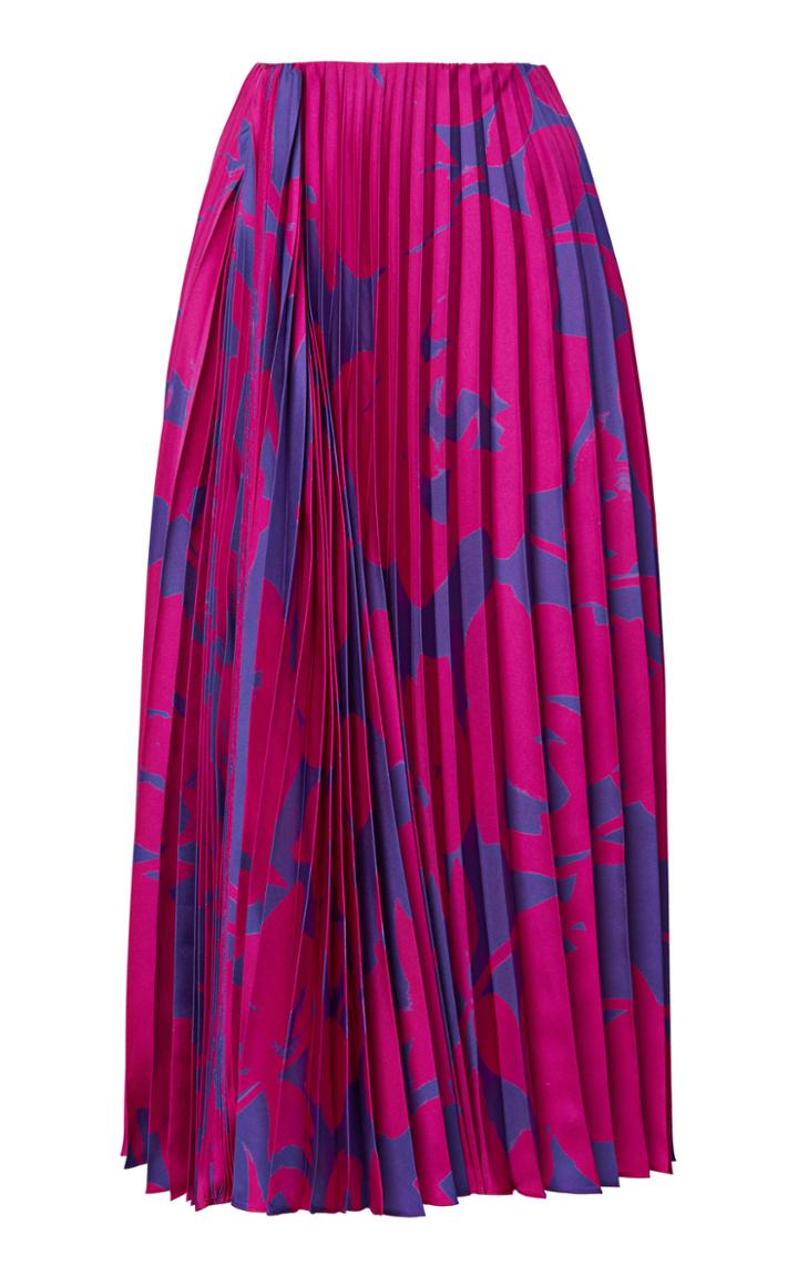 Valentino Asymmetric Pleated Floral Silk Midi Skirt
