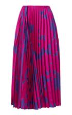 Valentino Asymmetric Pleated Floral Silk Midi Skirt
