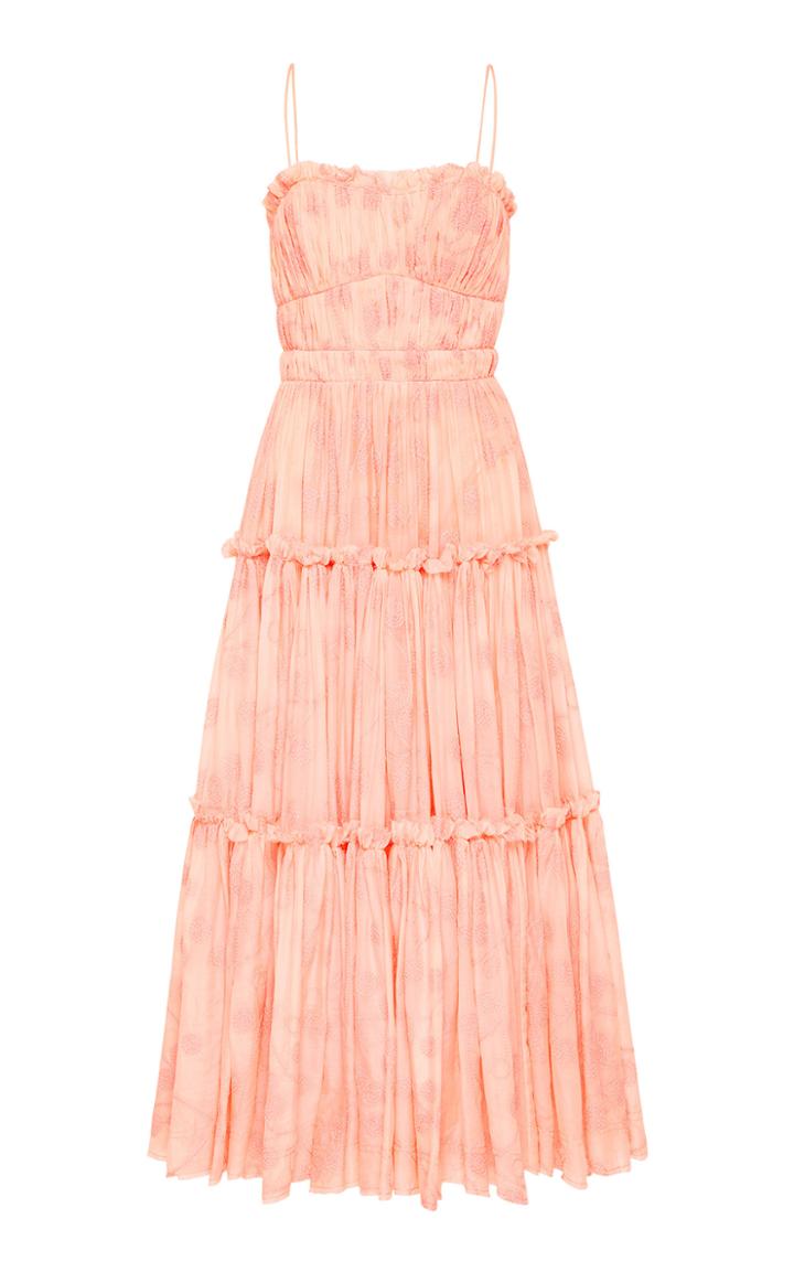 Moda Operandi Aje Textural Pleated Embroidered Cotton-silk Maxi Dress
