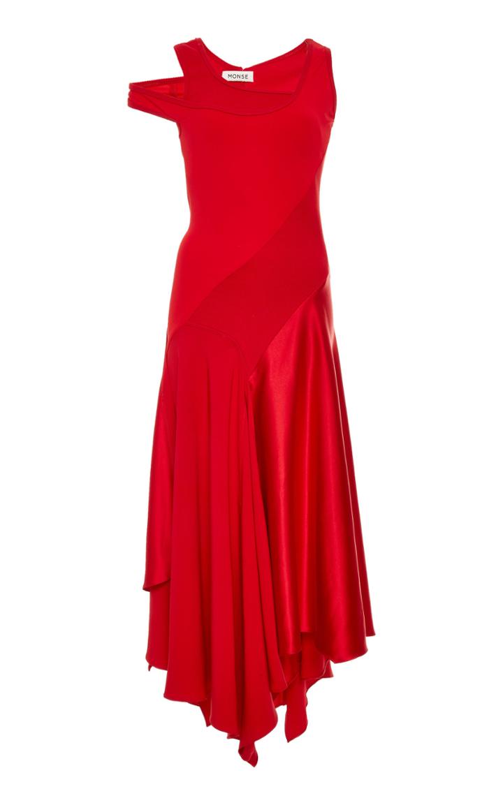 Monse Patchwork Crepe And Satin Midi Dress