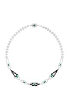 Nikos Koulis Yesterday Necklace With Pav White Diamonds Emerald Baguettes And Black Enamel