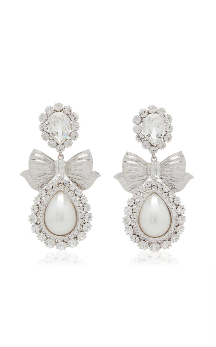 Moda Operandi Alessandra Rich Crystal And Pearl Bow Drop Earrings