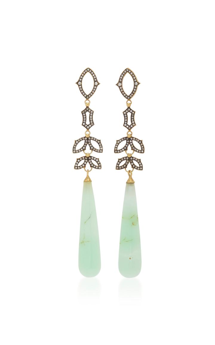 Sylva & Cie 18k Gold Diamond And Chrysoprase Drop Earrings