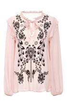 Cynthia Rowley Embroidered Georgette Tie Blouse