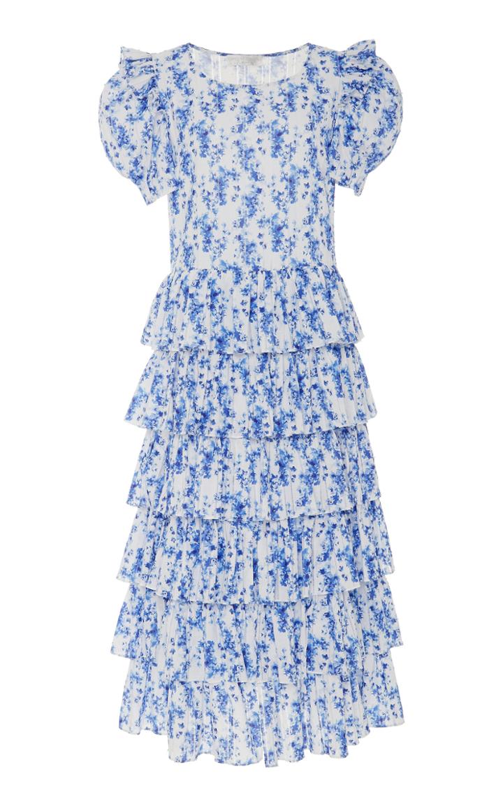 Caroline Constas Rose Tiered Cotton Midi Dress
