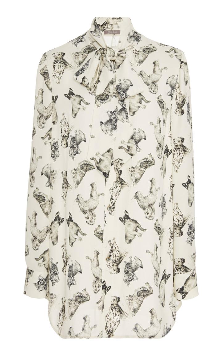 Lela Rose Tie-neck Printed Crepe De Chine Blouse
