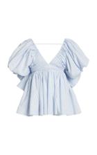 Moda Operandi Carolina Herrera Dramatic Puff Sleeve Striped Cotton Top