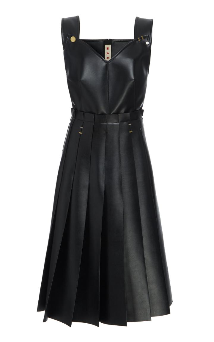 Marni Pleated Leather Effect Knee-length Dress
