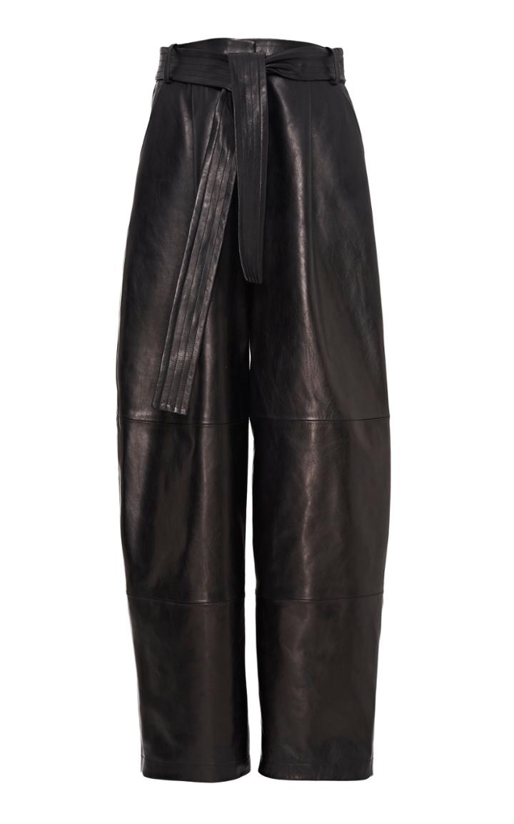 Sally Lapointe Belted Leather Wide-leg Pants