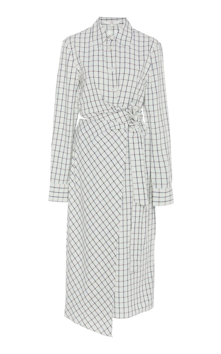 Tibi Elliot Checked Cutout Poplin Wrap-effect Dress