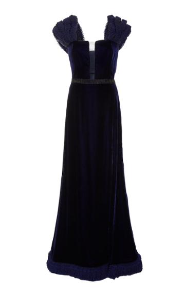 Alexandra Vidal Velvet Ruffle Gown