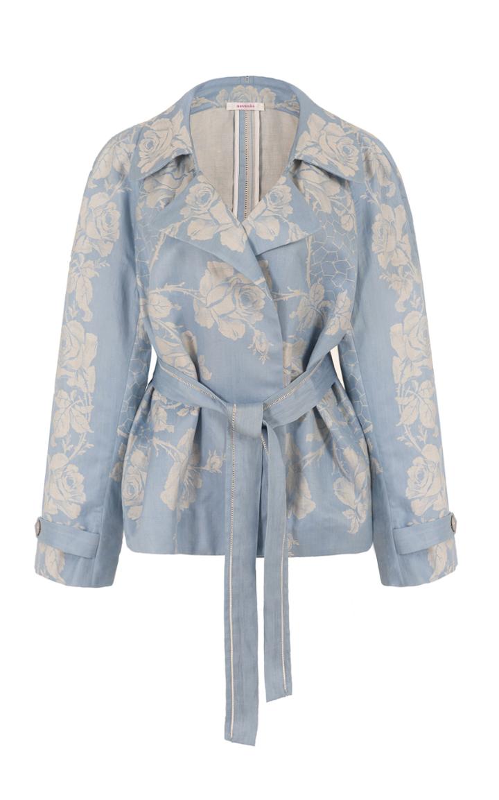 Moda Operandi Nevenka Raging Heart Floral Linen Cropped Trench Coat