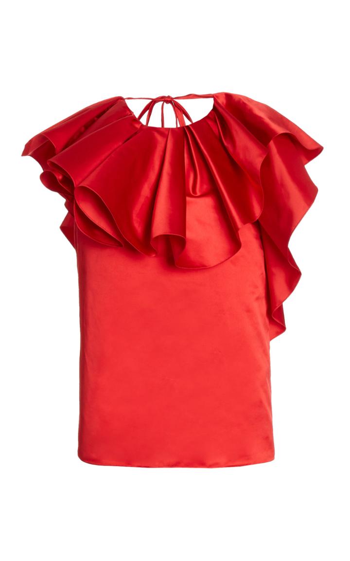 Moda Operandi Oscar De La Renta Ruffled Silk Sleeveless Blouse
