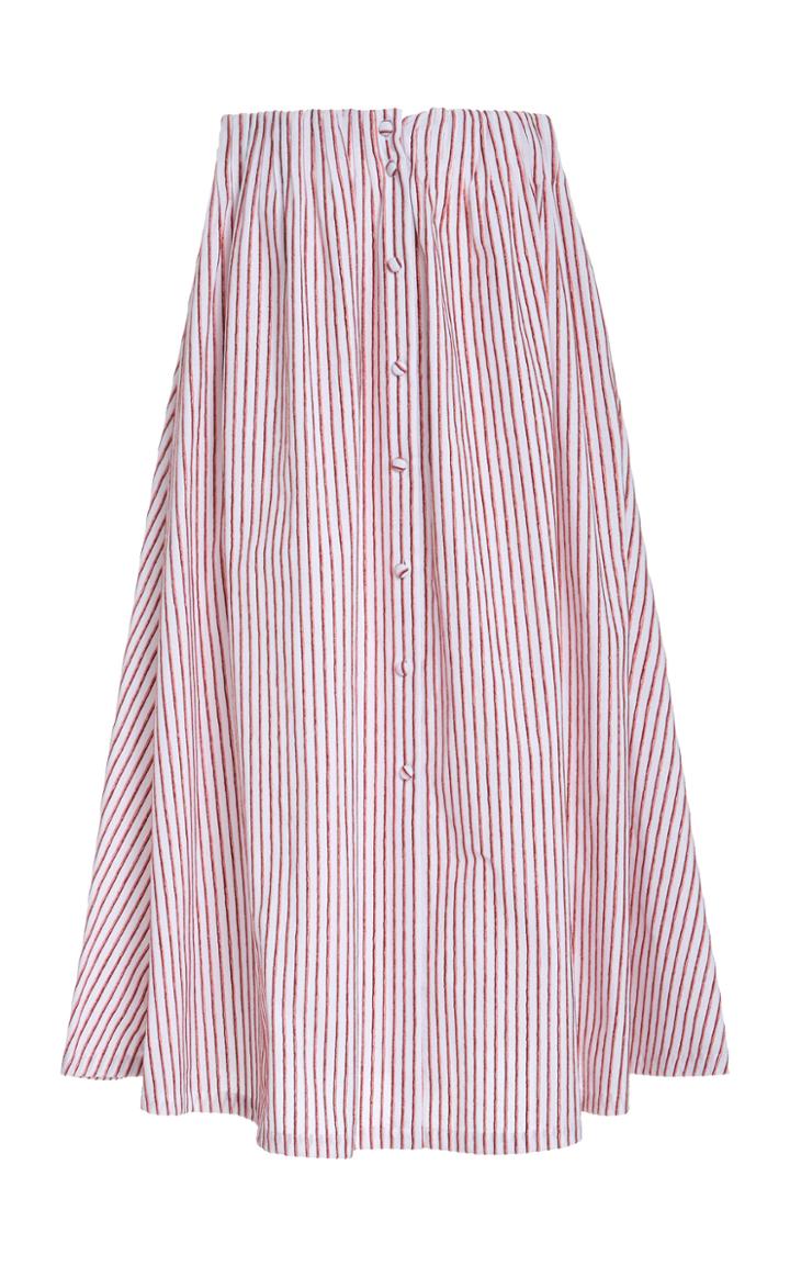 By Any Other Name Velvet-striped Cotton Midi Skirt