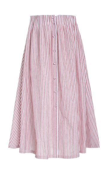 By Any Other Name Velvet-striped Cotton Midi Skirt