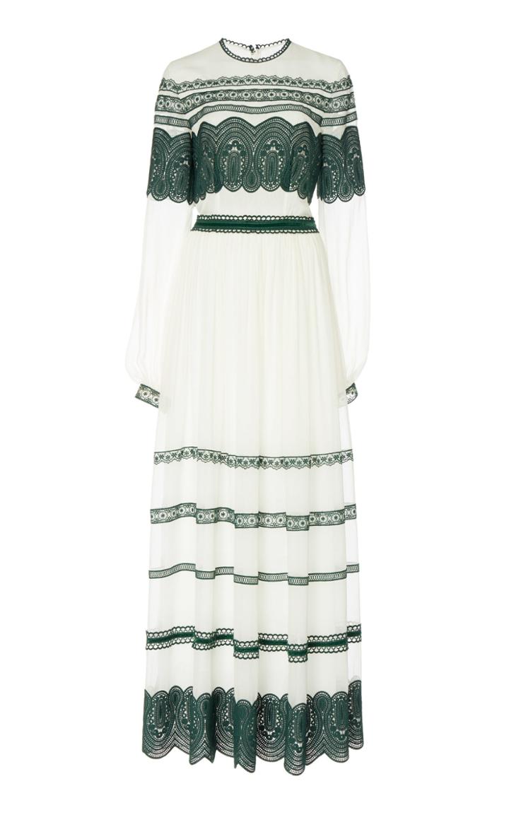 Costarellos Silk Chiffon And Lace Stripe Maxi Dress
