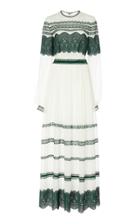 Costarellos Silk Chiffon And Lace Stripe Maxi Dress