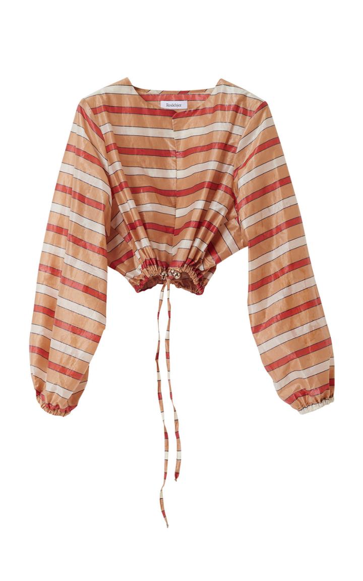 Rodebjer Jardin Striped Long Sleeve Cotton Crop Top