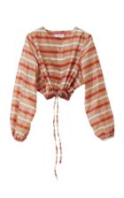 Rodebjer Jardin Striped Long Sleeve Cotton Crop Top