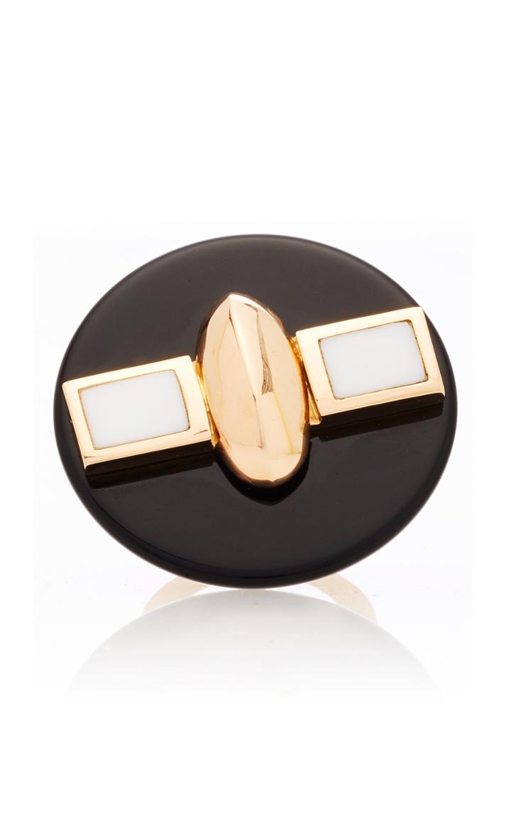 Mahnaz Collection Vintage Onyx White Agate & 18k Rose Gold Ring