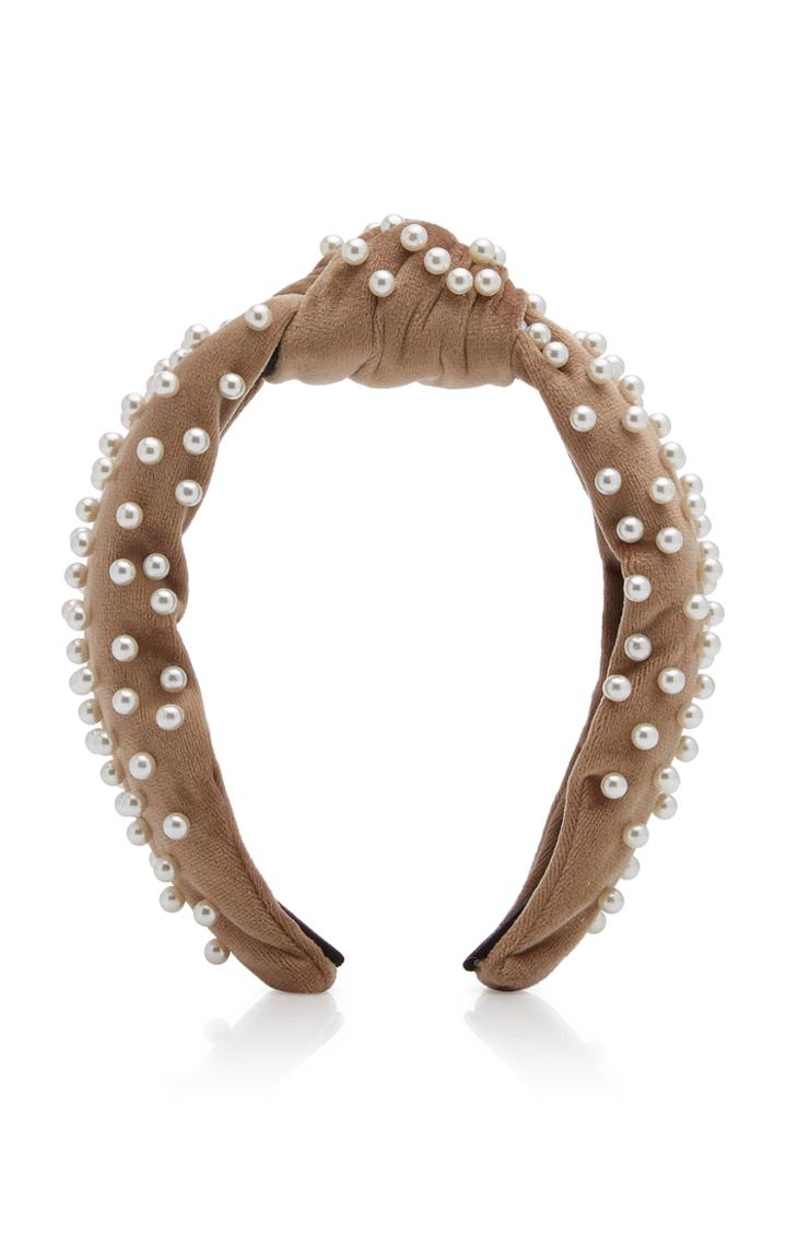 Lele Sadoughi Pearl Knotted Velvet Headband