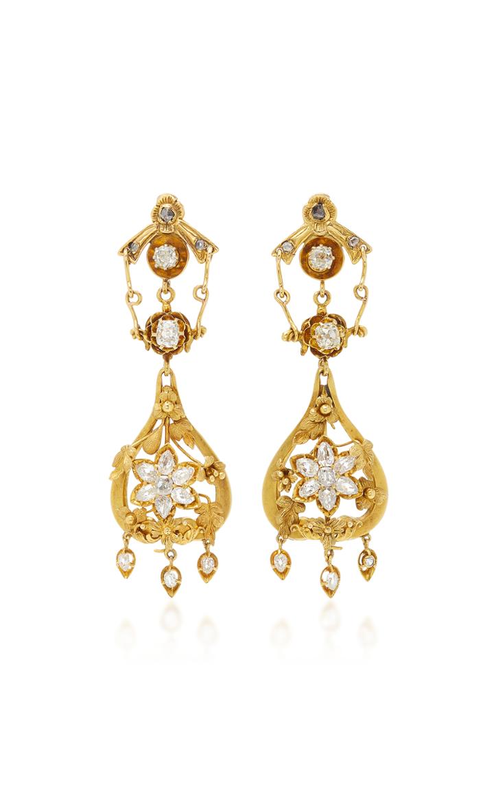 Fred Leighton 18k French Victorian Yellow Gold And Diamond Floral Motif Pendant Earrings