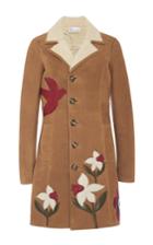 Red Valentino Macroflower Suede Coat With Shearling Collar