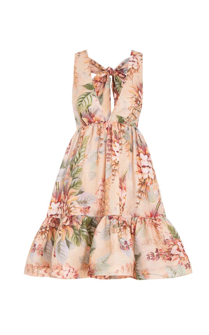 Moda Operandi Zimmermann Candescent Linen Plunge Neck Sleeveless Mini Dress