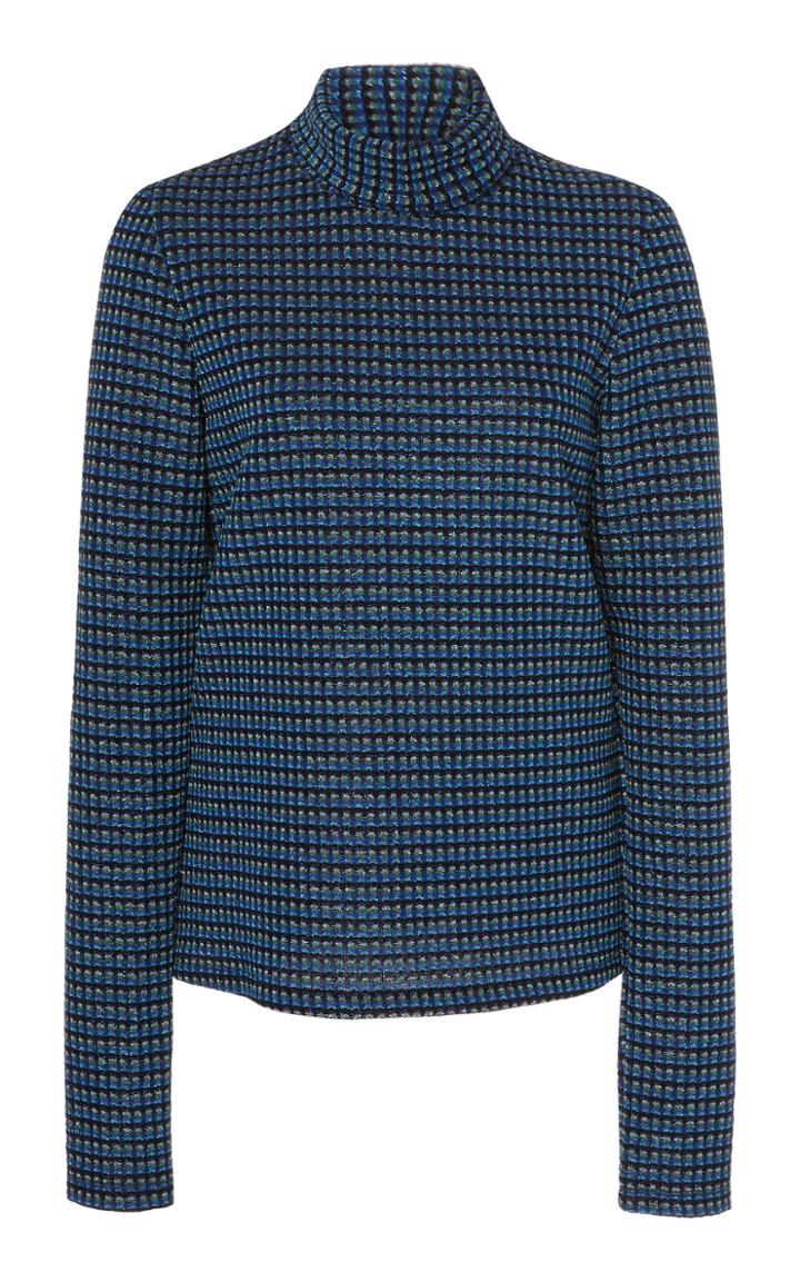 Anna Sui Metallic Checkered Knit Turtleneck