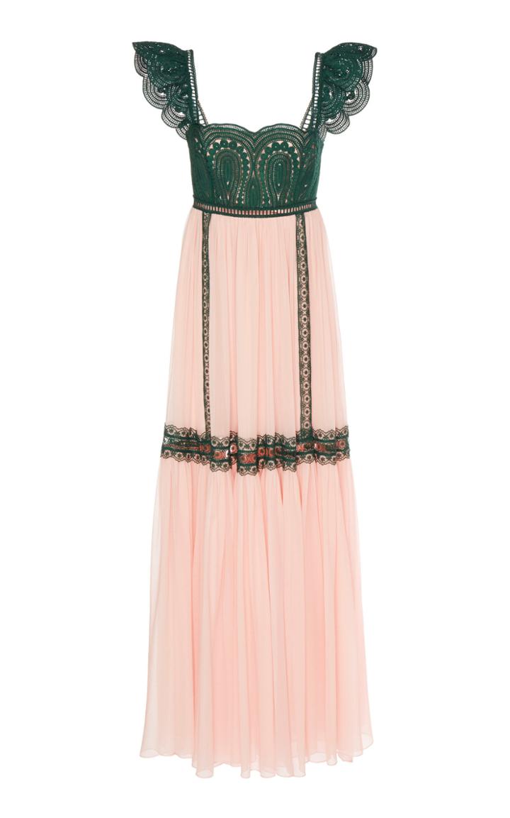Costarellos Silk Chiffon And Lace Trim Empire Dress