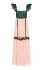 Costarellos Silk Chiffon And Lace Trim Empire Dress