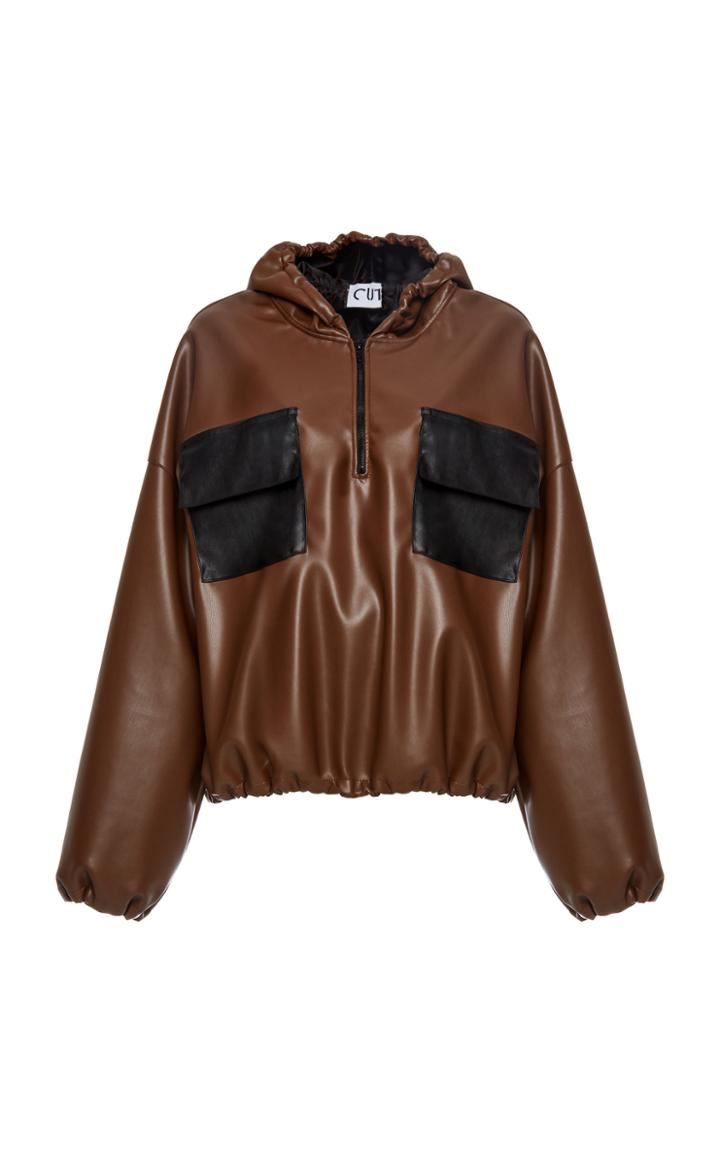 Moda Operandi Studio Cut Faux-leather Hooded Sweatshirt