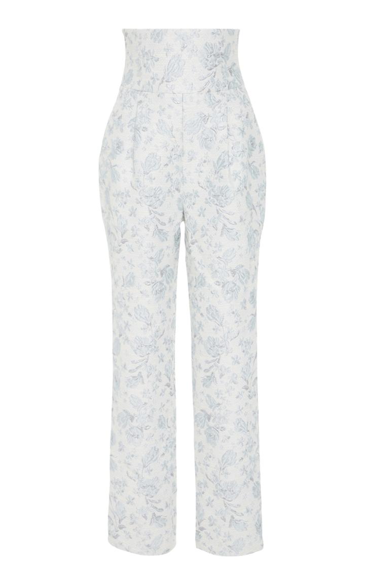 Monique Lhuillier Floral Jacquard Wide Waist Pleated Pant