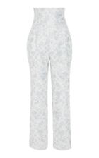 Monique Lhuillier Floral Jacquard Wide Waist Pleated Pant