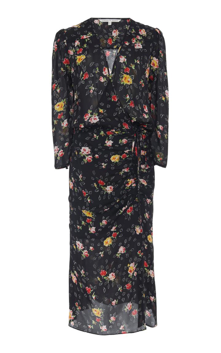 Veronica Beard Arielle Ruched-front Floral Silk Dress
