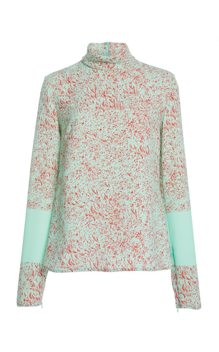 Moda Operandi Victoria Beckham Printed Crepe De Chine Turtleneck Top