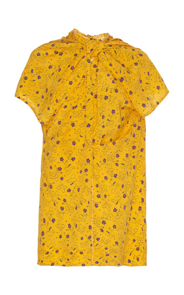 Marni Floral Gathered Short Sleeve Top