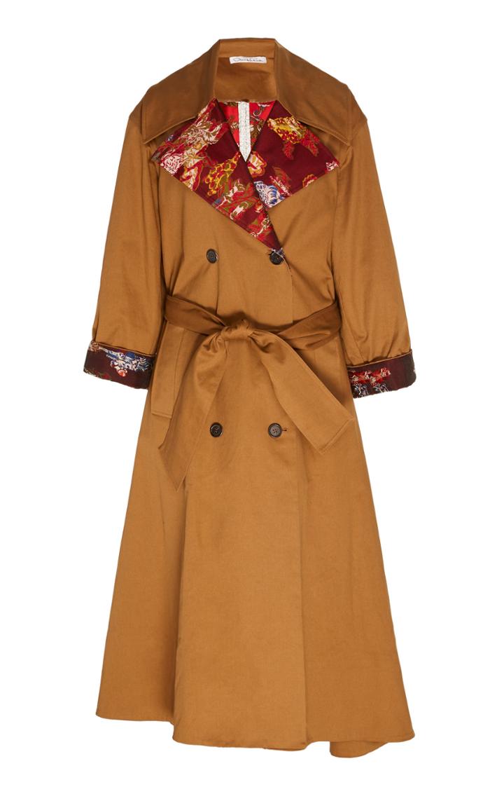Oscar De La Renta Embroidered Cotton Long Coat