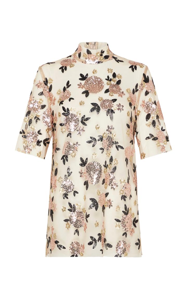Macgraw Flamingo Floral Sequined Tulle Top