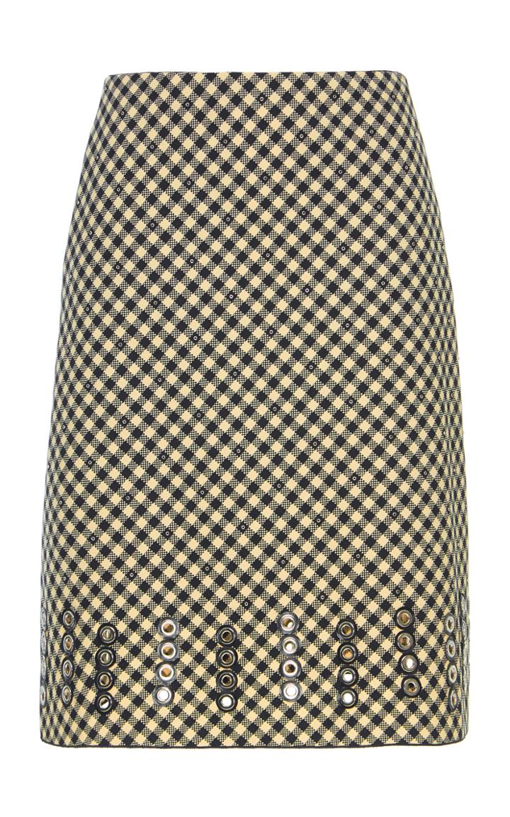 Bottega Veneta Vichy Cotton And Wool-blend Embellished Skirt