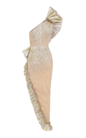 Raisa Vanessa Gold Draped Assymmetrical Dress