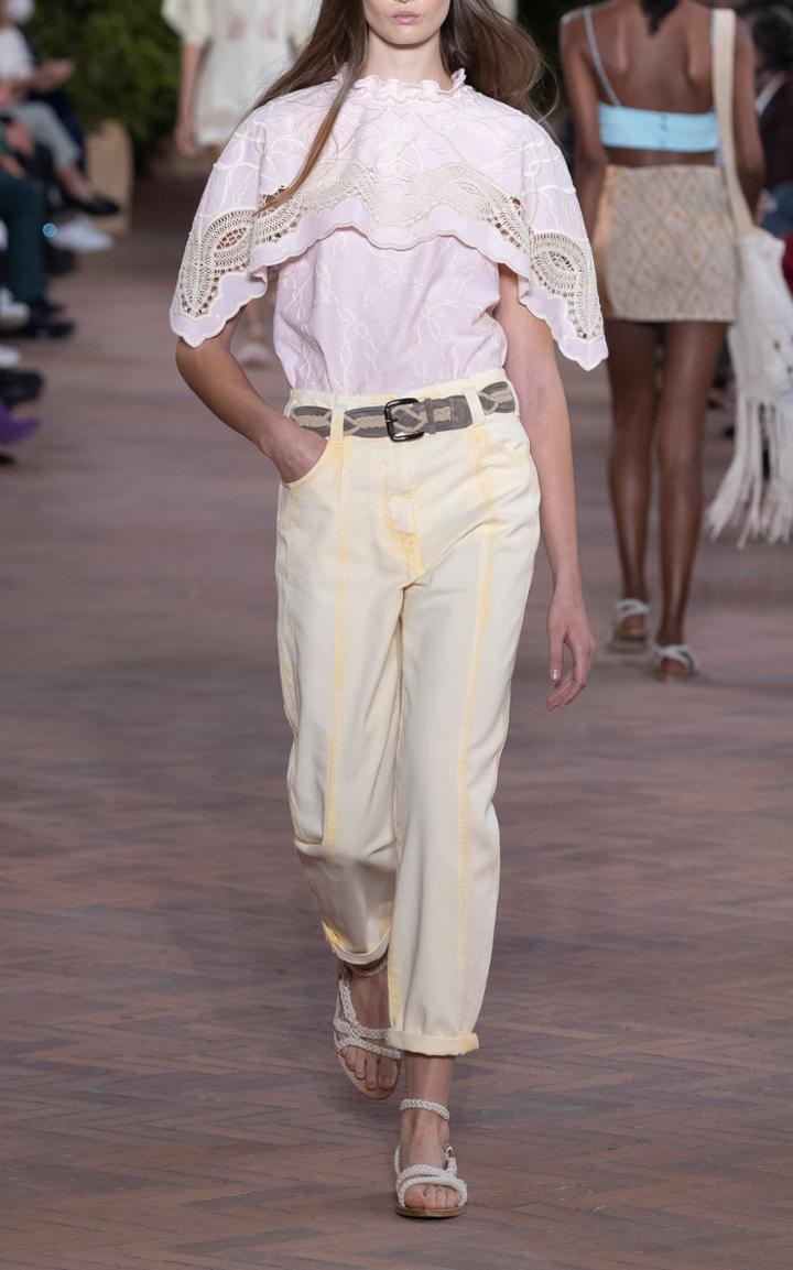 Moda Operandi Alberta Ferretti Embroidered Cotton-chambray Oxford Blouse