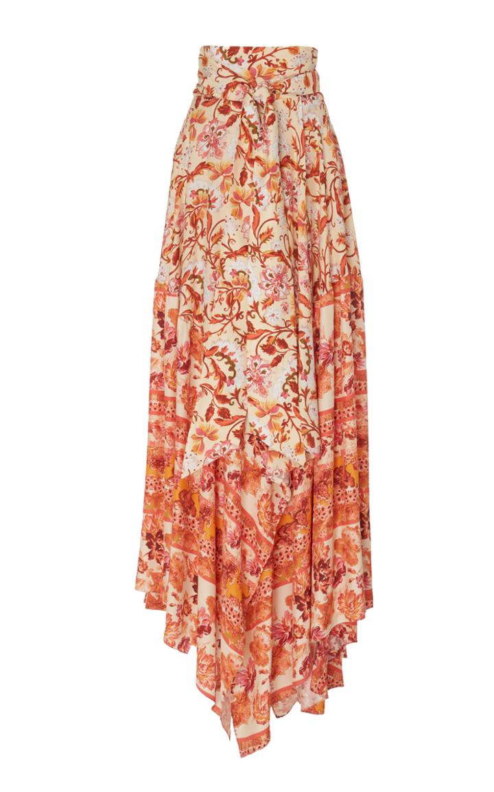 Amur Nova Handkerchief-hem Floral Silk Maxi Skirt