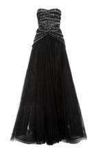 Pamella Roland Pleated Tulle Gown With Silver Embroidered Organza Scalloped Bodice