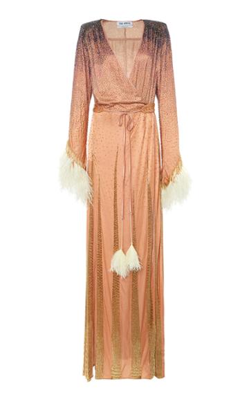 Moda Operandi Attico Bead And Feather Embellished Wrap Maxi Dress Size: 38